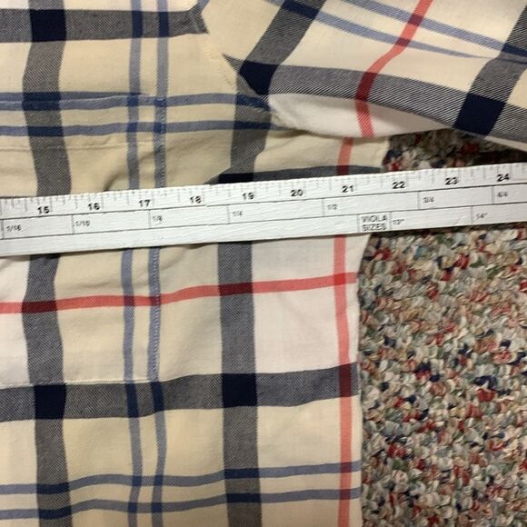Barbour Summer Tartan Ivory Tan Red Black Hi-Lo LS Button Front Shirt Size 10 - Picture 12 of 13